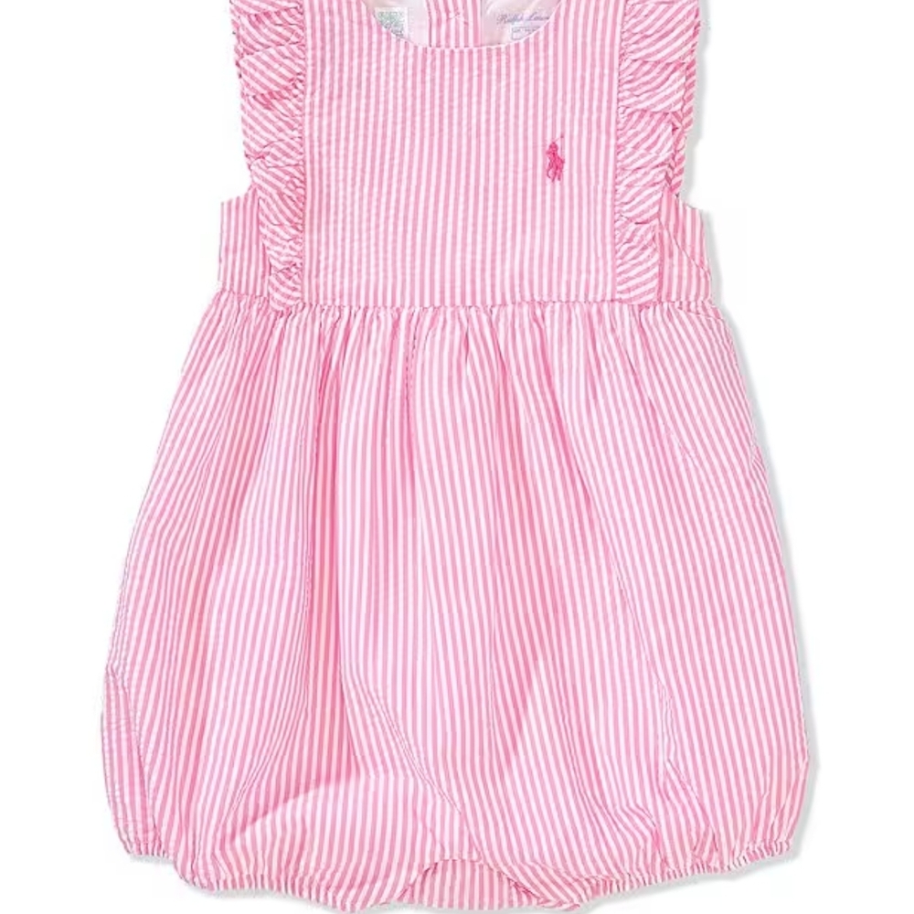 Ralph Lauren Pink Striped Baby Bubble Romper